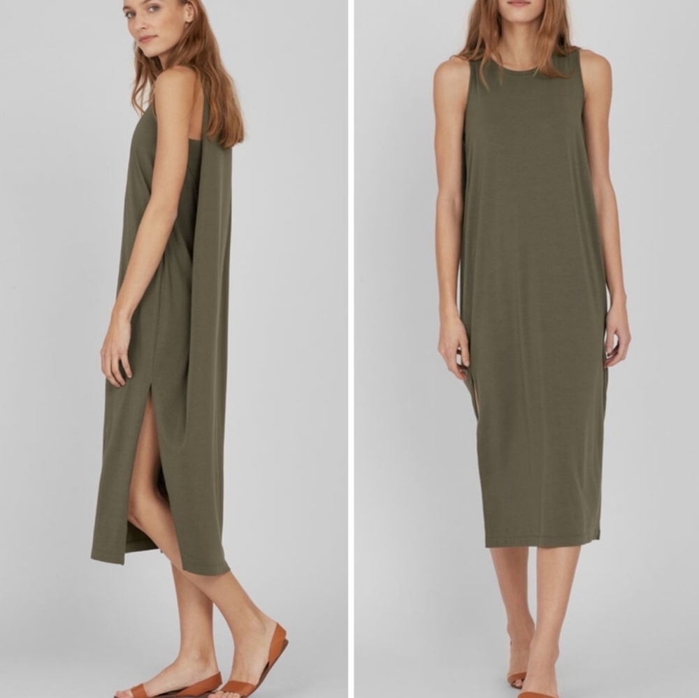 CUYANA Drape-Back Olive Green Midi Dress Size S/M
